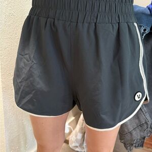 Black Athletic Shorts Elasticized Waistband White Trim